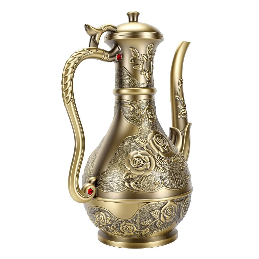 Rose Floral Engraved Antique Wine Pot Decorative Elegant Vintage Teapot for Table Centerpiece