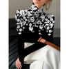 Women's Cheongsam Collar Long-sleeved T-shirt, Regular Version, Black and White Floral Design