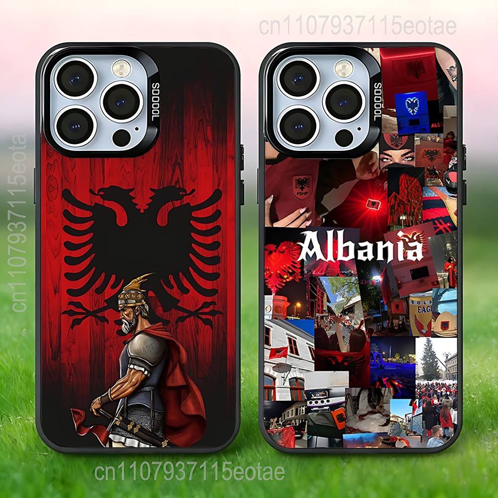 Albánská vlajka Albánie Pouzdro na telefon Pro iPhone 17,16,15,14,13,12,11,Pro,Max,Plus,E,Air,Mini Proti pádu Černý Nárazník
