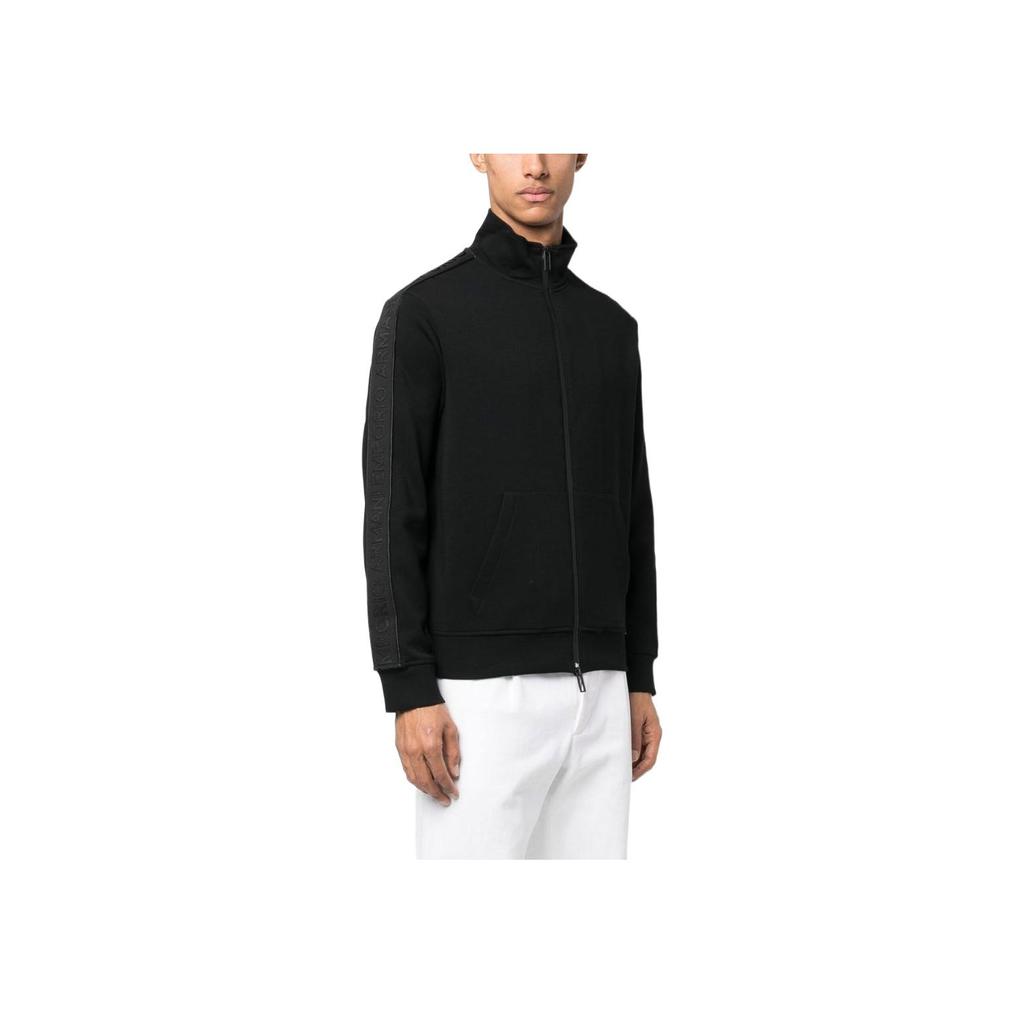 Emporio Armani FW22 Solid Color Logo Tape Zip Jacket Men Jackets Black 3R1MBA-1JHSZ-0999