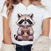 Summer Round Neck 3D Raccoon Pattern Print Top Fashionable Casual Short Sleeved Women's T-shirts