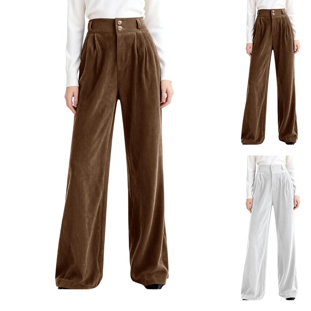 Women's High-Waisted Drapey Corduroy Vintage Knit Wide-Leg Pants