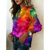 A Lady's Rainbow-print Multi-color Top with Long Sleeves and a Collar, Suitable for Both Casual and Formal Wear, a Must-have Item for All Seasons.