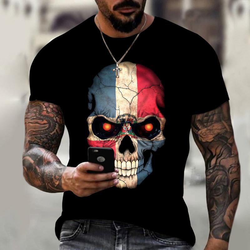 Cross-border Summer Short-sleeved 3DT-shirt Men's Skull Print Hip-hop Crew Neck T-shirt Sports Casual Top