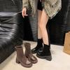 Retro thick-soled small Martin boots women's autumn new versatile heightening short boots thick heel thin elastic boots