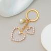 Retro Heart Pendant Keychain Black White Camellia Pearl Pendant Women Purse Handbag Accessories Trendy Car Keyring Travel Gift
