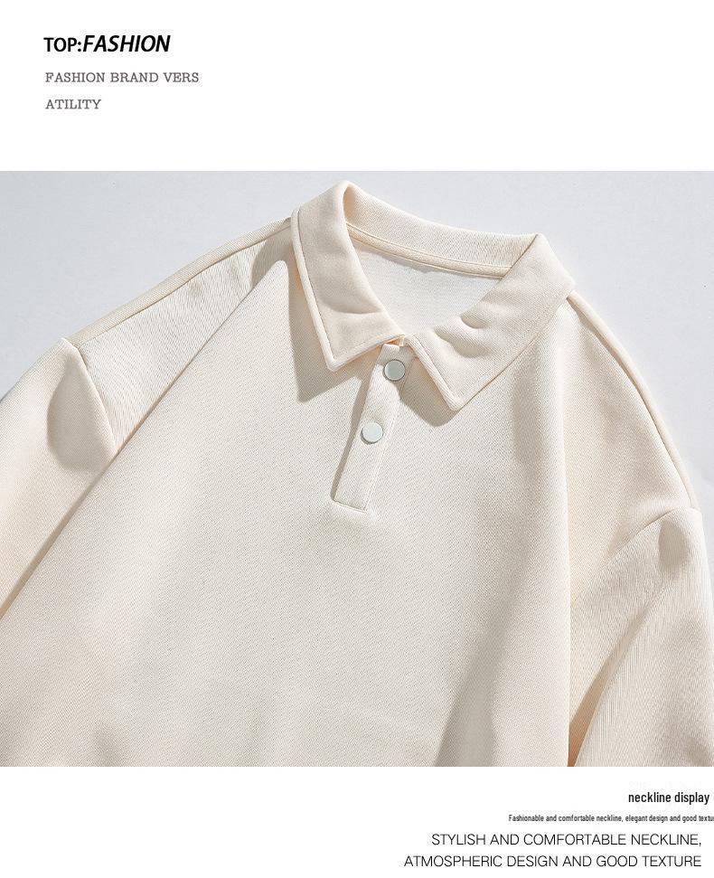 Men's Heavyweight Long Sleeve Polo Shirt - Korean Style, Solid Color, Trendy Unisex Sweater for Spring & Autumn