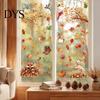 DIY Fall Party Window Ornaments 9PCS Thanksgiving Static Clings, Leaves Birds Cute Animals Easy Clean Film for Winter Glass Stickers, No-Adhesive