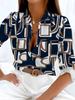 Stylish Chain Print Long Sleeve Shirt, Women's Blouse
