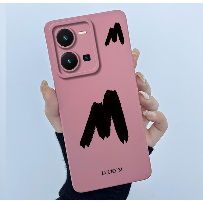 For Vivo Y35 Case Cute Initial Letters Soft Liquid Silicone Back Cover For Vivo Y 35 4G Funda Anti Drop Phone Protector Coque
