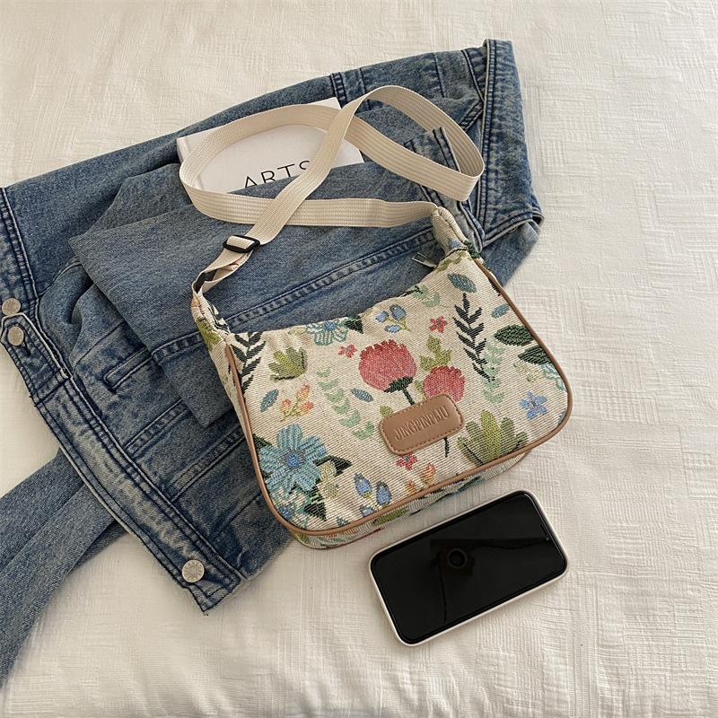 Borsa da viaggio casual con ricamo floreale per donna, borsa a tracolla monospalla personalizzata da ascella