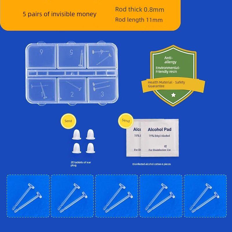 

Transparent Invisible Resin Ear Studs Ear-Caring Anti-Blocking Needle Non-Plastic Ear Stick Student Medical Anti-Allergy Anti-Inflammatory Ear Bar 5 pairs of invisible-ear hole care type