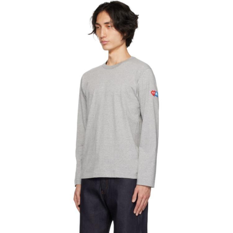 Comme des Garçons PLAY COMME des GARCONS PLAY FW25 x Invader Double Pixel Heart Long Sleeve T-Shirt 'Gray' Men's AZ-T330-051-2