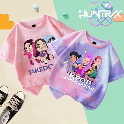 Camiseta Tie-dye Kawaii KPop Cazadores de Demonios Tops de Manga Corta para Niñas Rumi Mira Zoey Camisetas Estampadas Ropa de Verano para Niños