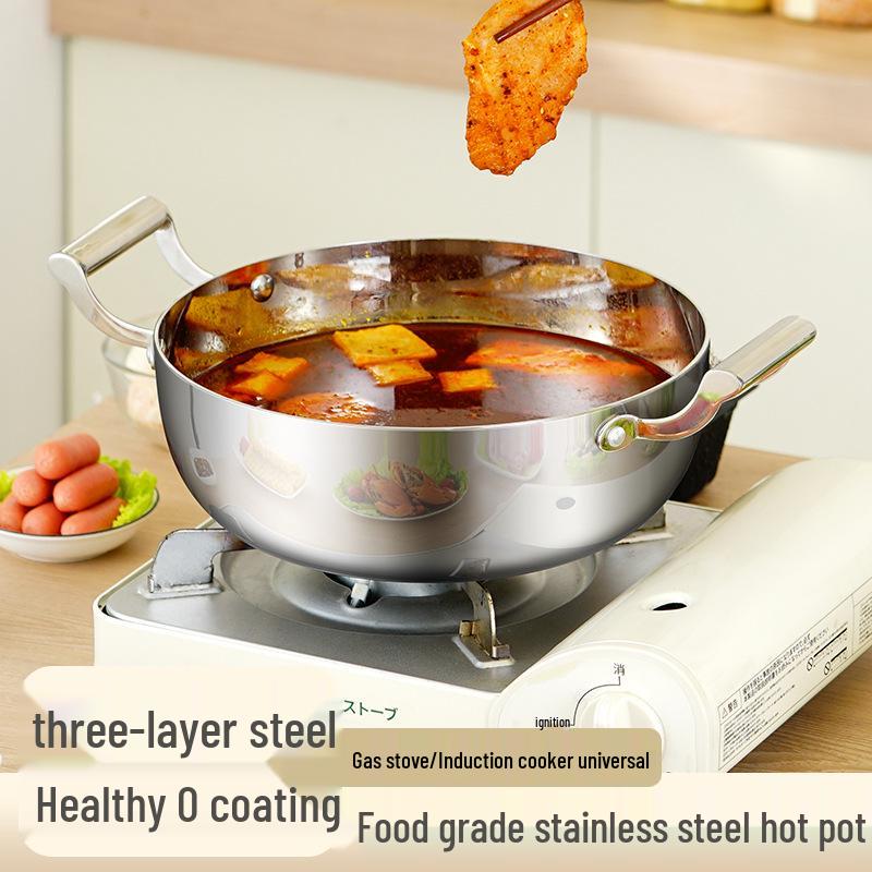 304 Food-Grade Stainless Steel Triple-Layer Stockpot for Induction Cookers - Perfect for Clear Soups and Universal Boiling, Uncoated.