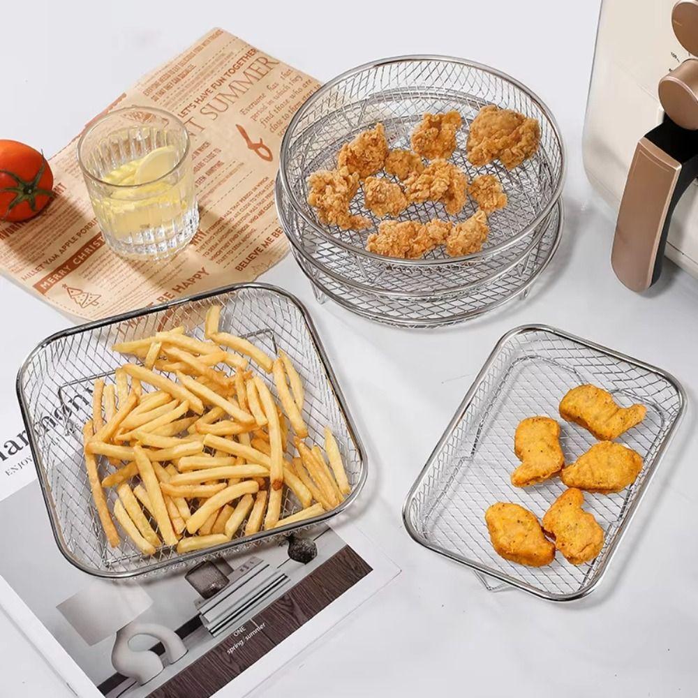 Stainless Steel Air Fryer Rack Non-Stick Airfryer Tray New Grill Basket Kitchen Gadgets