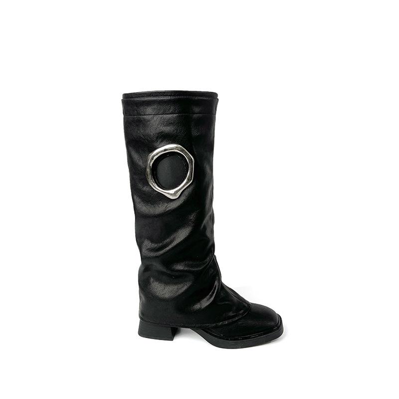 Meng Ziyi's same retro square-headed western cowboy boots versatile thick-heeled trouser tube boots niche design thin boots