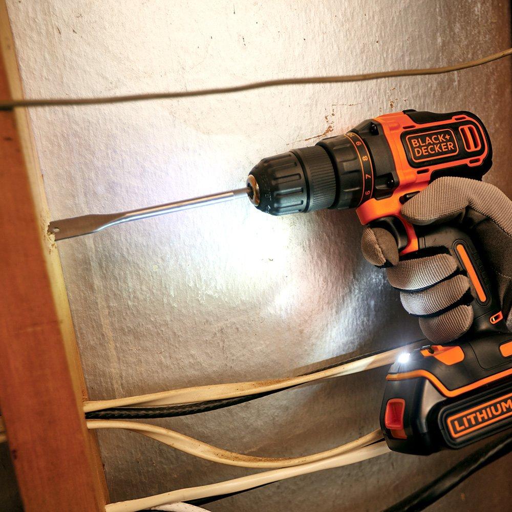 BLACK+DECKER 18V Cordless Drill Driver 1.5Ah, 40 Nm, 0-360 0-1400 rpm, 10 mm Chuck, BDCDD186K