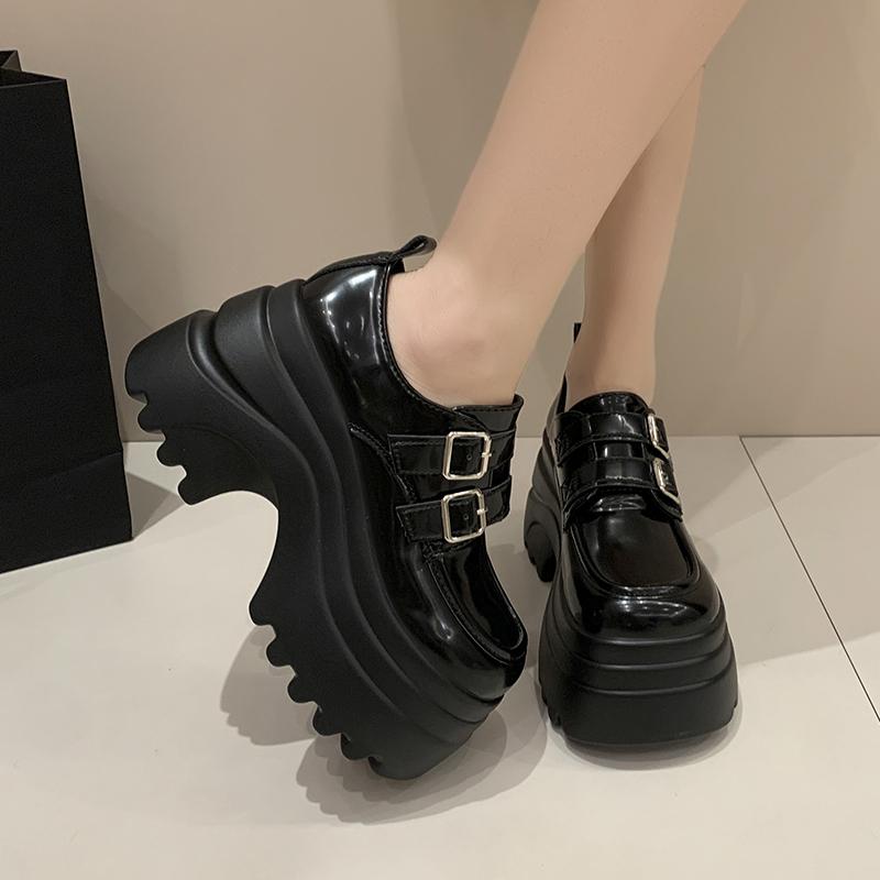 Fashion New 2025 Autumn 8CM High Heels Casual Leather Shoes Women Chunky Loafers Comfortable Pumps High Platform Walking Shoes Woman