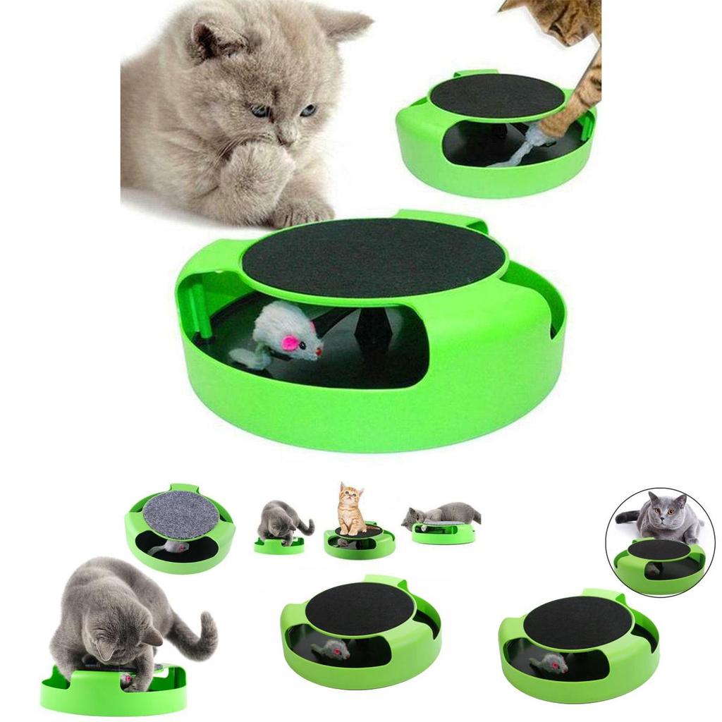 Vibrant Green Cat Toys Interactive With Running Mice And Handy Scratching Pad