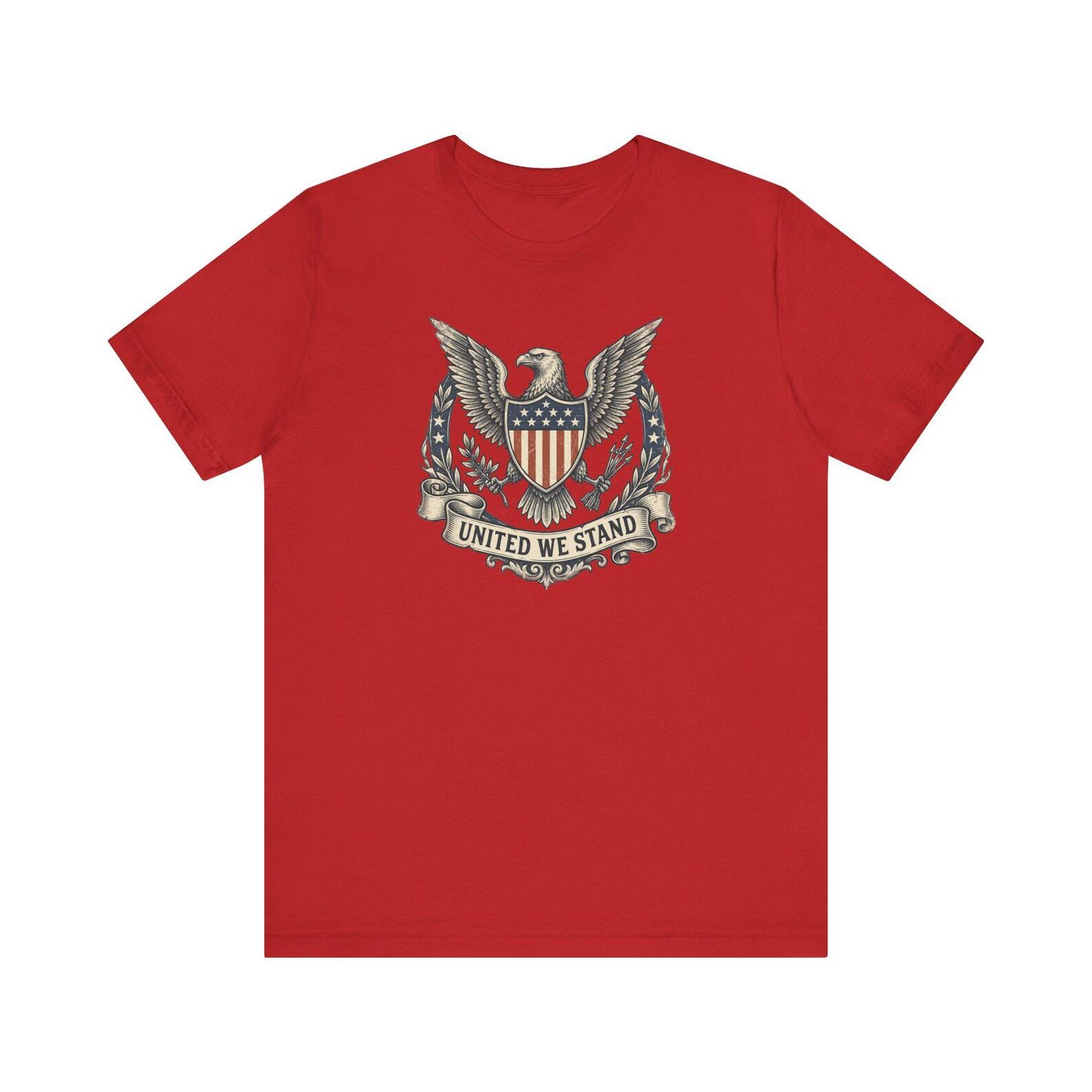 United We Stand American Eagle Shield T-Shirt | Vintage Distressed 4th of July 2XL