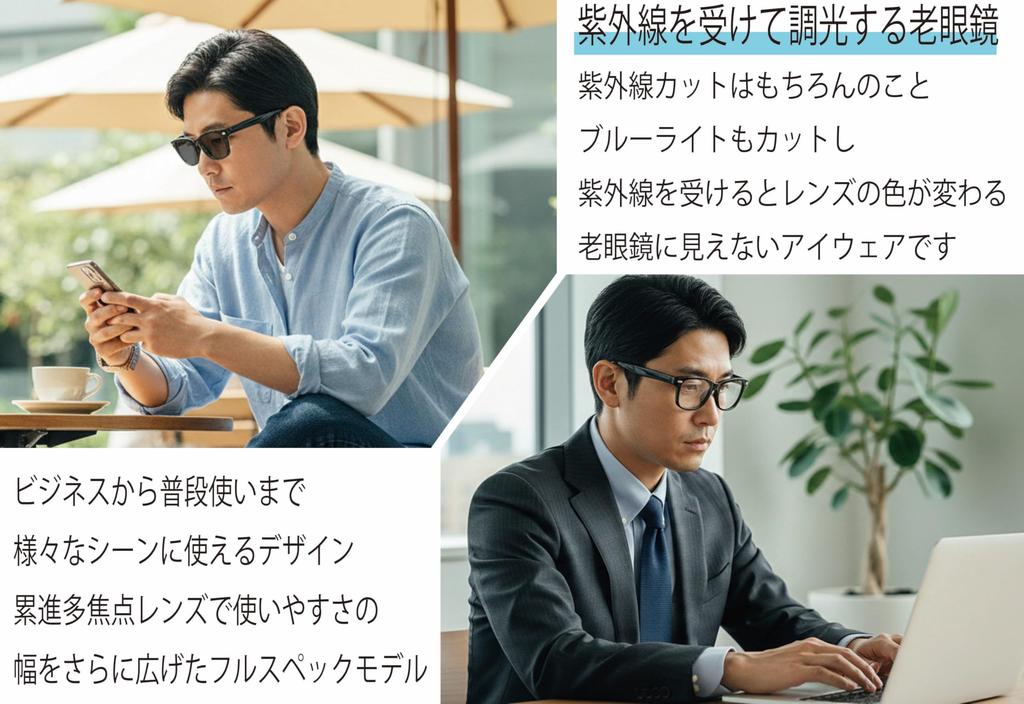 [FaceTrick az Label] Bifocal Reading Glasses, Photochromic Type [Sabae Manufacturer Design] Men's Reading Glasses, Progressive Multifocal, Photochromi