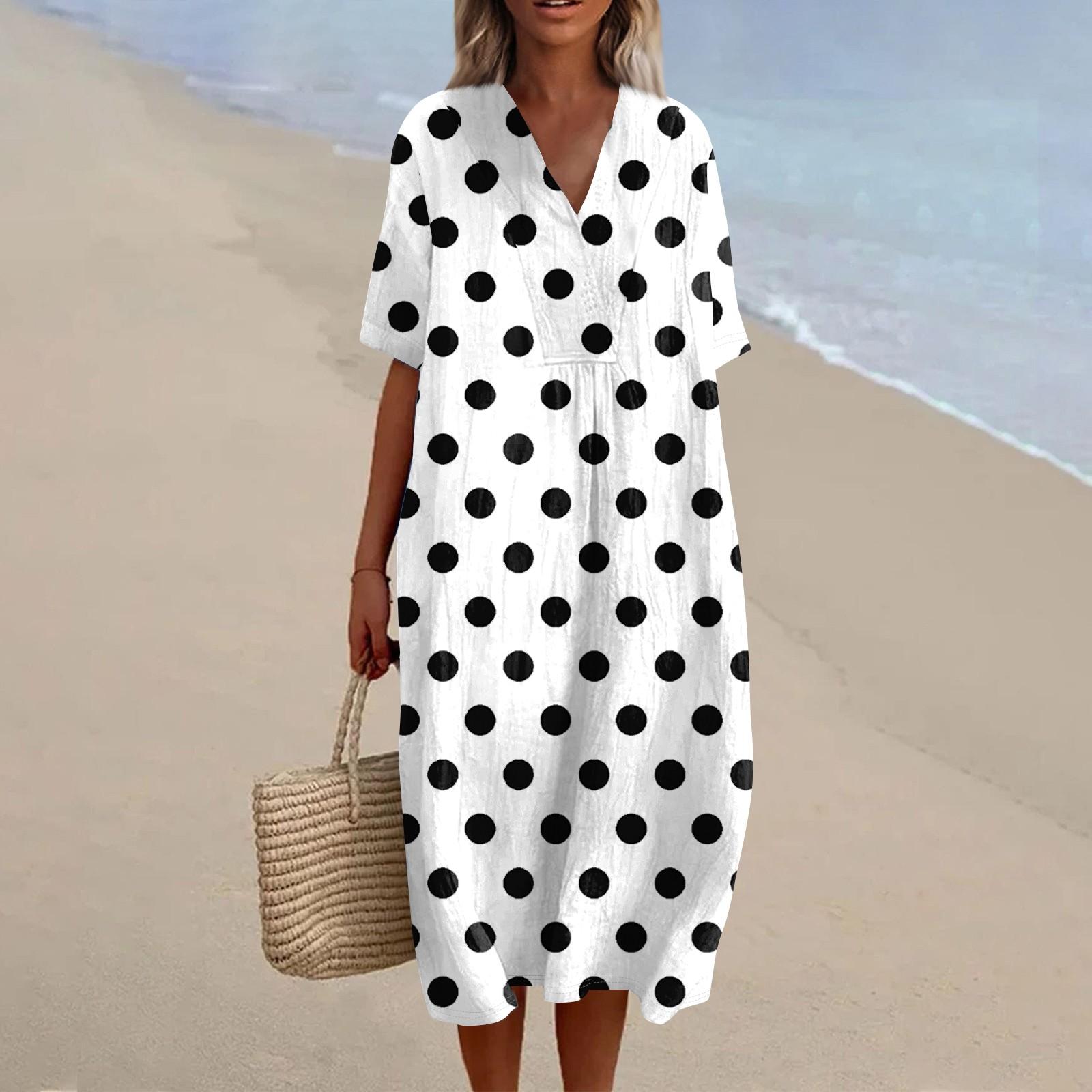 

Жіноча вільна повсякденна мода V-подібним вирізом друкована сукня пляжна спідниця XL білий