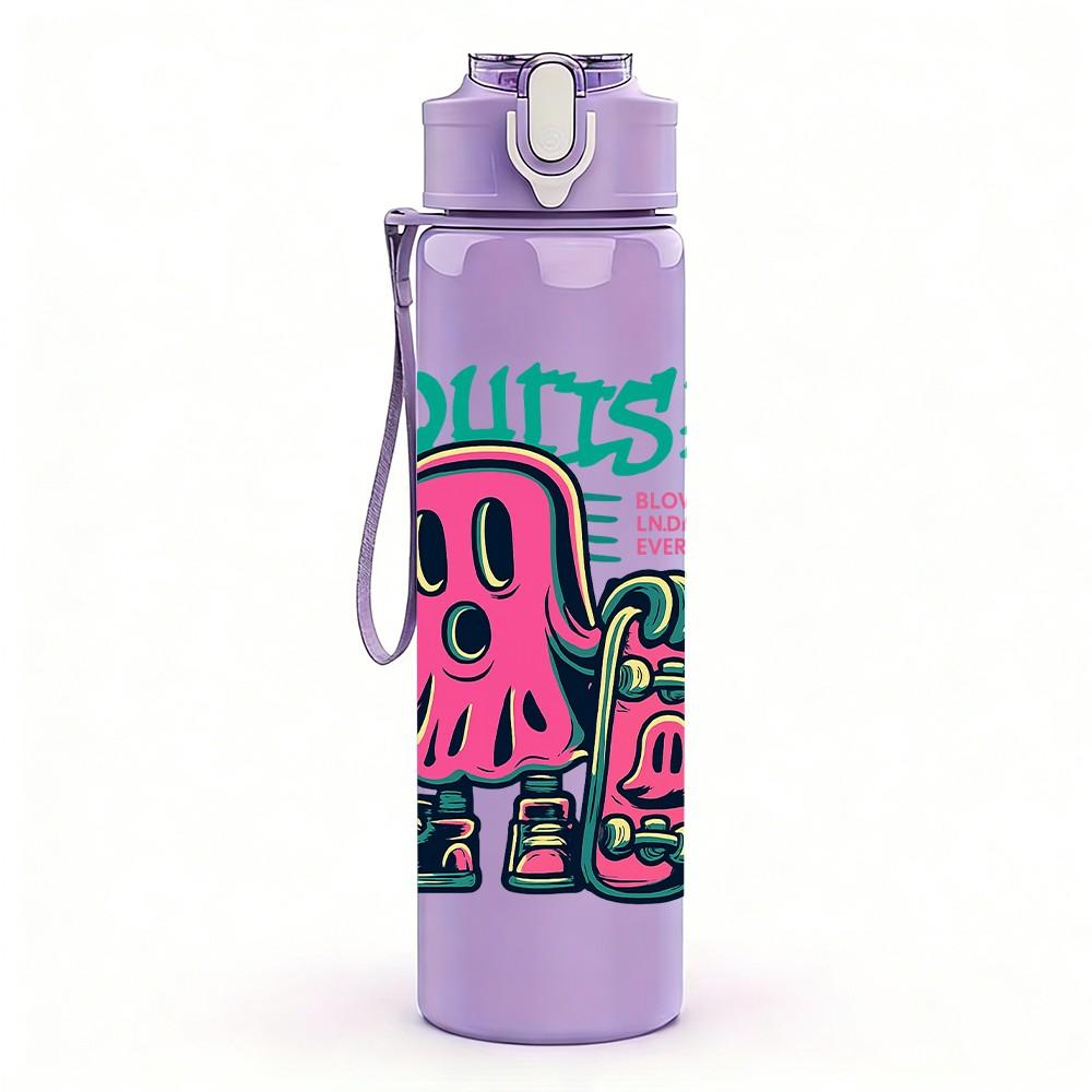 1PC Squish Graffiti Character 750ml Color Plastic Sports Water Bottle Leakproof Flip Straw Lid Suitable for Sports Office Home Use