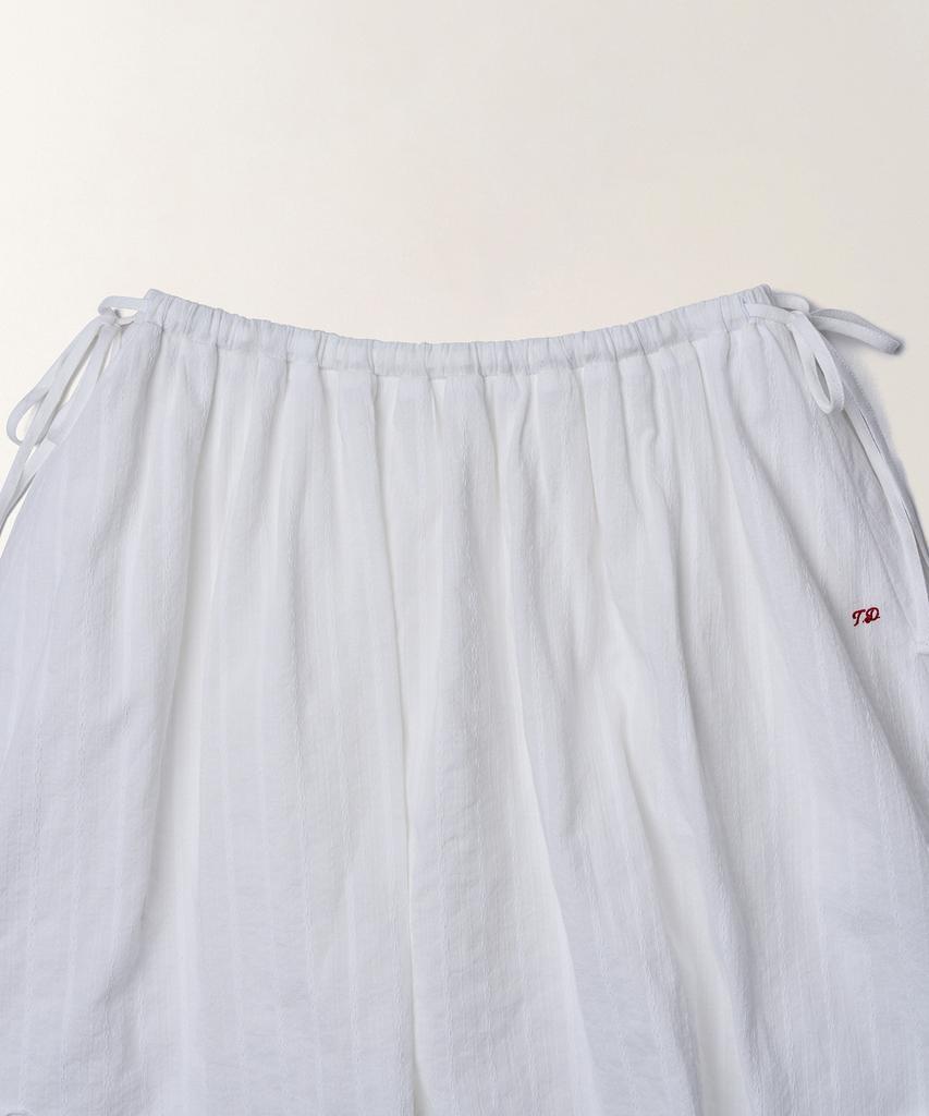 Tudument Eyelet Ribbon Midi Skirt_White