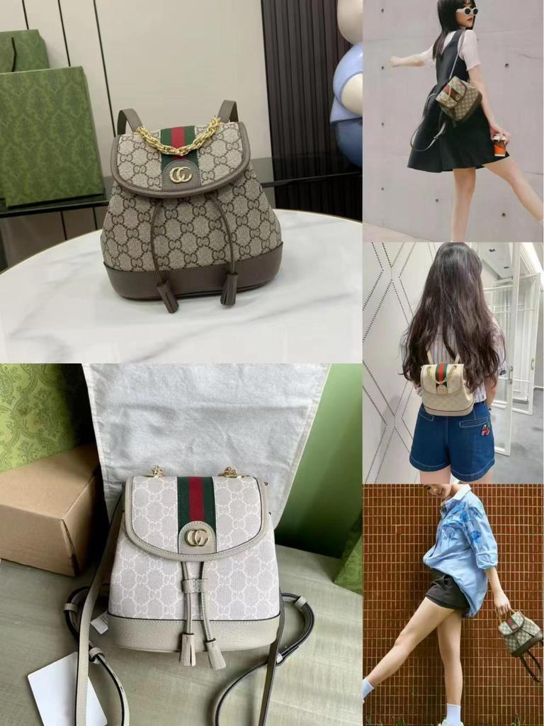 Ophidia Women's Genuine Leather Monogram Flap Drawstring Backpack Small Bookbag with Logo