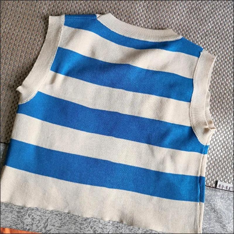 Sexy ribbestrikket tanktopp for kvinner Sommerstriper o-hals Ermeløse beskjæringsoverdeler Street Vintage koreansk moteskjortevest Y2K-klær
