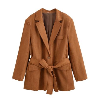 European American Women's Fashion Casual Lapel Suede Velvet Slimming Suit Jacket