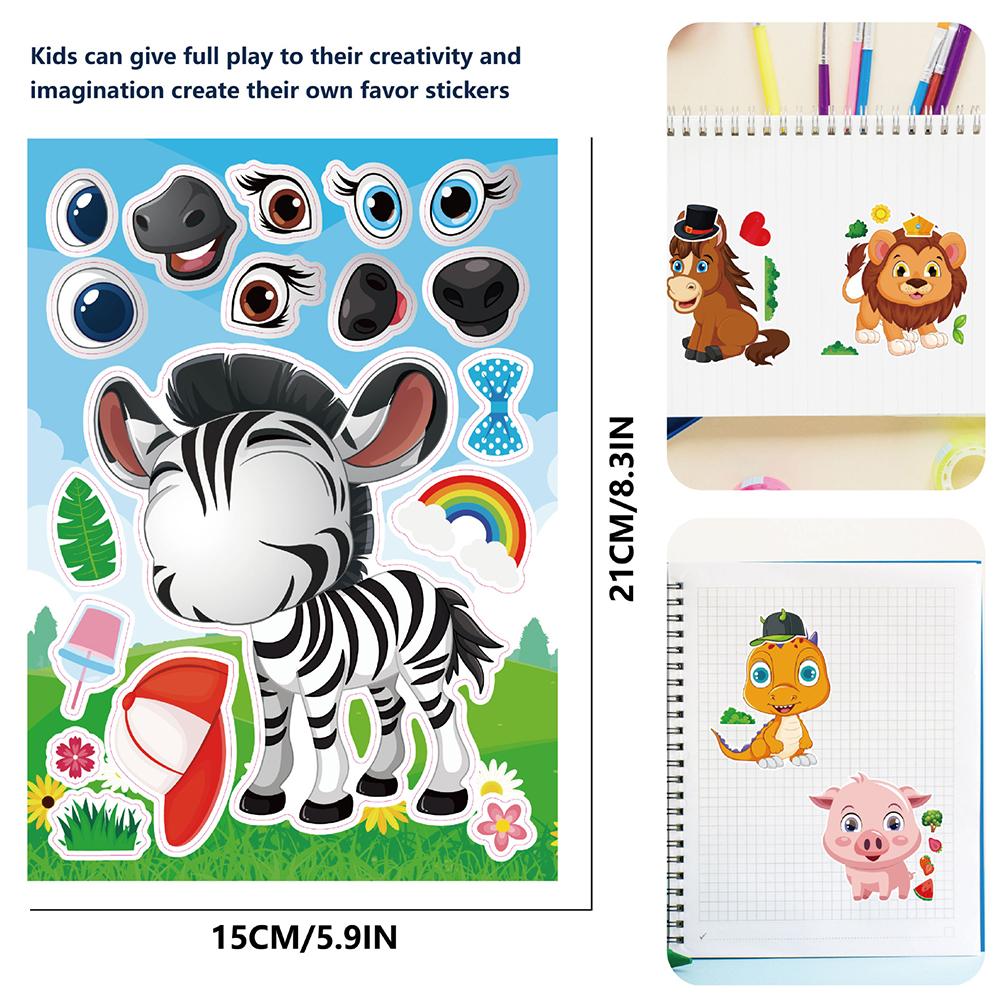 6/12sheets Funny Kawaii Cartoon Animals Puzzle Game Stickers Cute Make a Face Decals DIY Notebook Assemble Jigsaw Toys Sticker