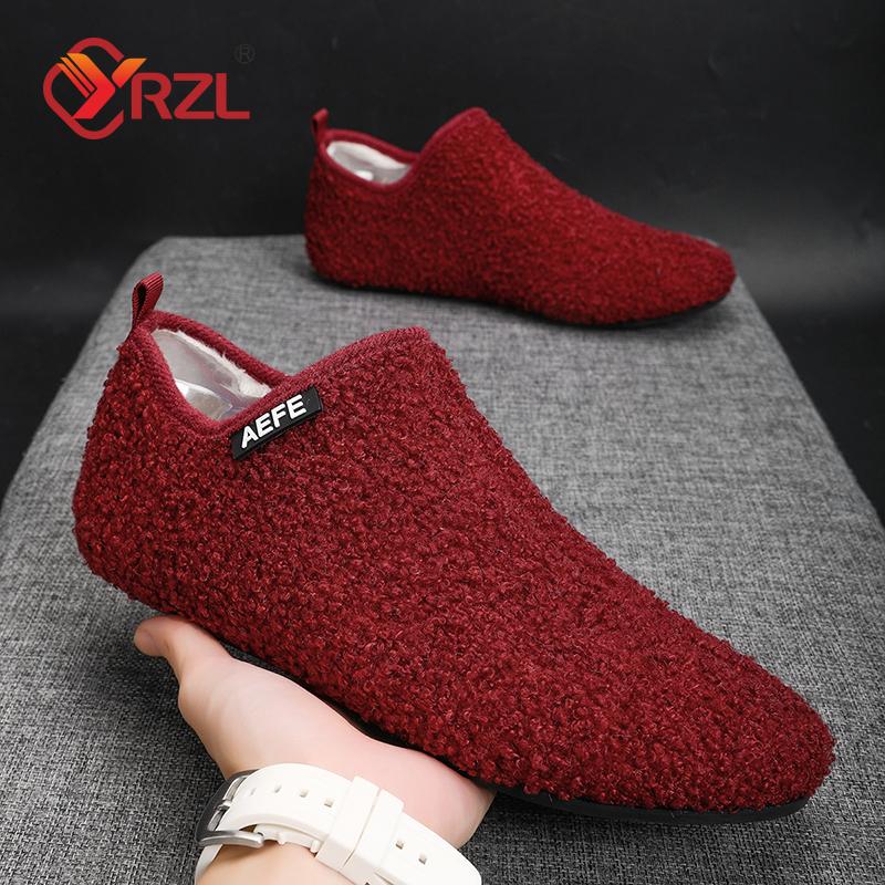 YRZL Fashion Men Winter Cotton Shoes Warm Slip On Lightweight Winter Shoe Male Plush Bedroom Home Cotton Loafers Man Warm Shoes