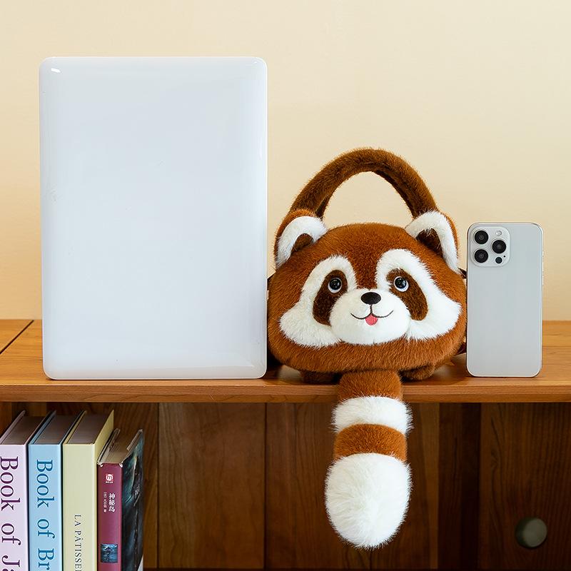 Urocza pluszowa torba na ramię szop pracz, Zabawna lalka ręcznie robiony plecak, Duża pojemność torba na ramię, Kreskówkowa torba na Dzień Dziecka i Dziewczynek