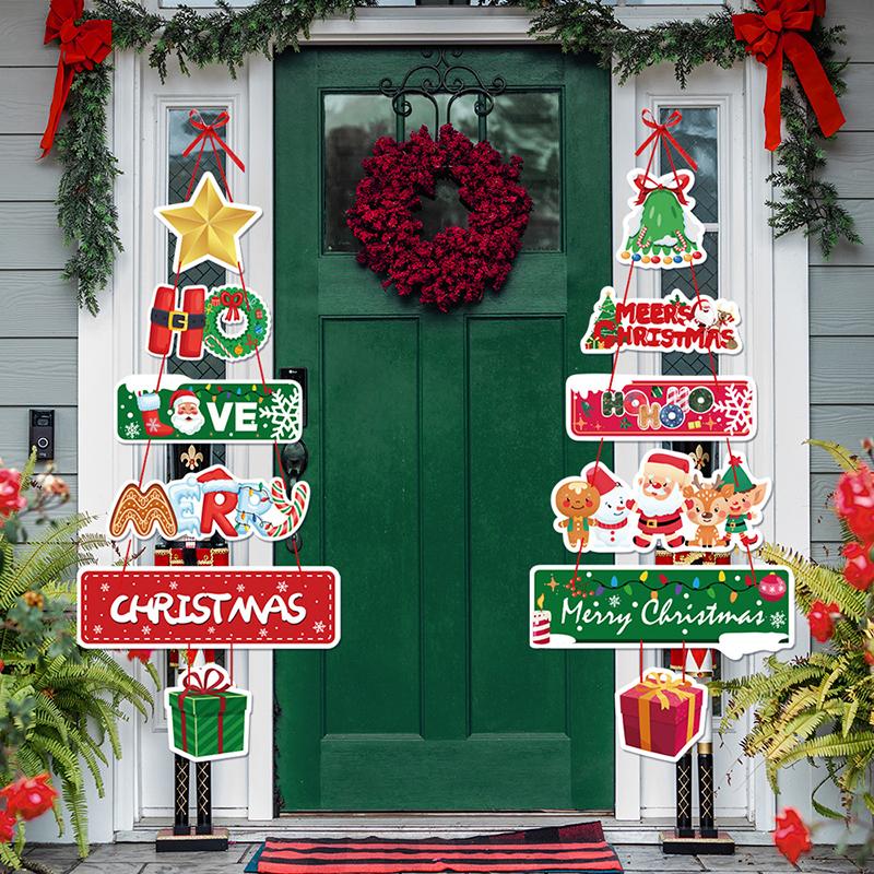 Christmas Porch Door Hanging Banner Christmas Paper Door Decorative Flags Xmas Welcome Sign For  Year Porch Door Banner