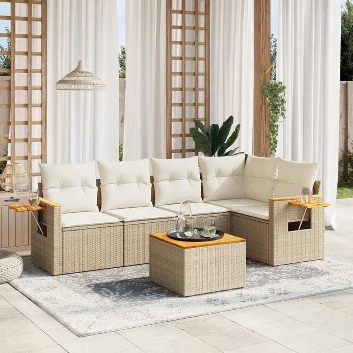 VidaXL Garden Lounge Set with Cushions 6 Pcs, Patio Sofas, Patio Furniture Set, Outdoor Furniture, Beige 3259195
