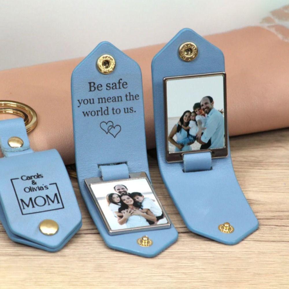 Engraved Design PU Leather Key Cover Memorial UV Color Printing Keychain  Wedding Gift