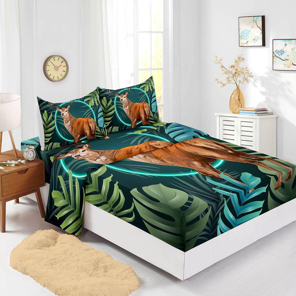 

Four-Piece Mattress Sheet Animal Print Mattress Protective Cover Bedding Digital Printing (90cm * 190cm * 40cm) Pillowcase * 1