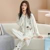 Pajamas Women's Pure Cotton Spring and Autumn 1011 New Women's Long-sleeved Pants Loungewear Korean Cotton Suit Can Be Worn Outside