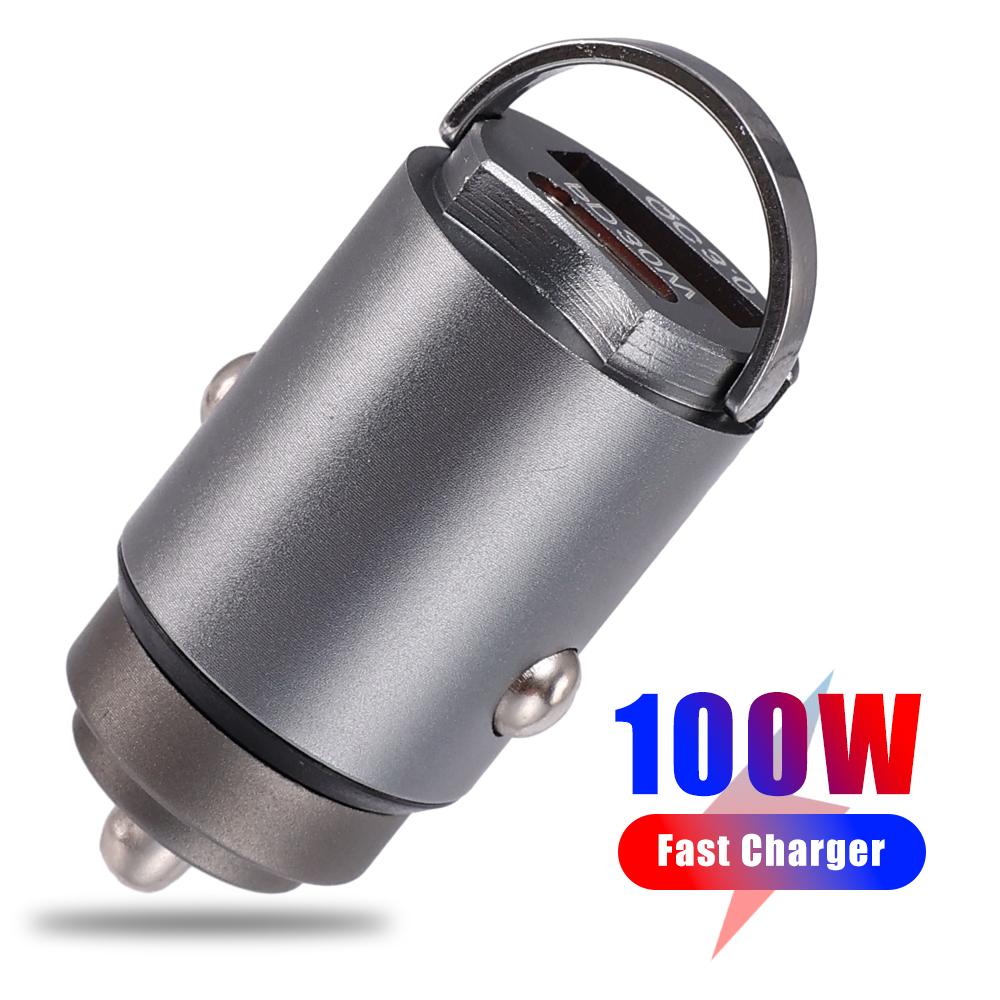 Mini 100W USB Car Charger Type C QC3.0 PD Car Chargers Fast Charging Auto Phone Charger Adapter for Iphone Samsung Huawei Xiaomi