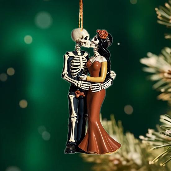 Halloween Skeleton Couple Car Pendant 2D Acrylic Rearview Mirror Hanging Decor Backpacks Charm Glow-in-Dark Keychain Parties Decoration