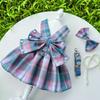 Pet JK Plaid Dress With Harness Loop Small Dogs Cats Teddy Bichon Corgi