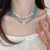 Blue Pearl Rice Bead Irregular Necklace Summer Small Fresh Love Collarbone Chain 2025 New Item Necklace Women