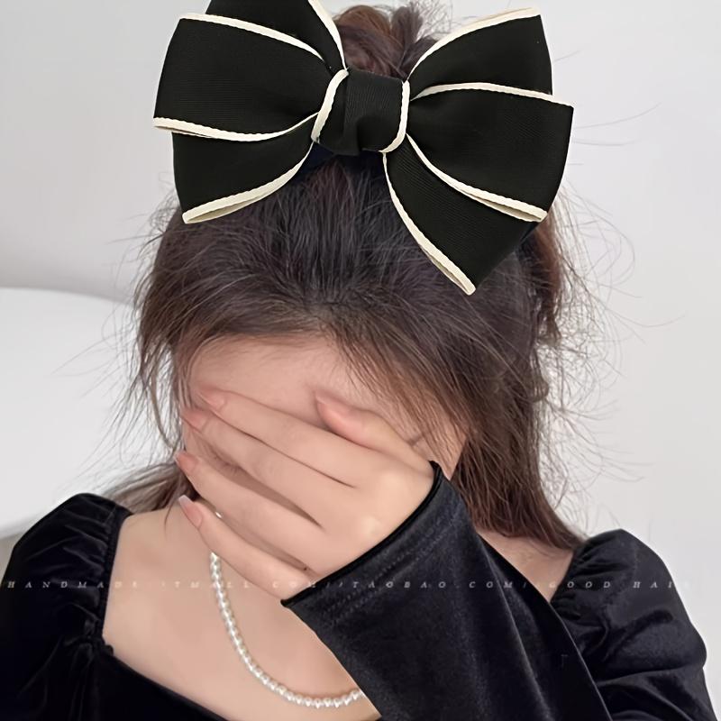 Eleganter schwarzer Schleifen-Haarclip im französischen Stil, Polyestermaterial, Süßes Haaraccessoire für Frauen und Teenager, Mode-Haaraccessoires