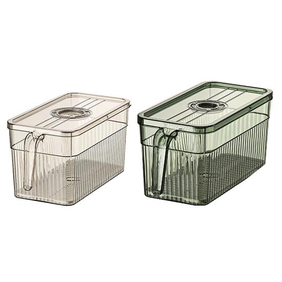 Refrigerator Storage Box with Handle Easy Pull Out Organizer Dry Wet Separation Date Timer Freshness Preservation Container