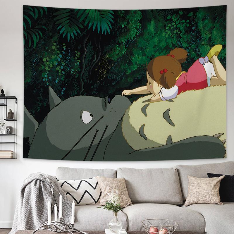 Hayao Miyazaki Totoro Taustariie Ins Rippuv Riie Anime Rippuv Maal Seinale Voodipeatsi Seinavaip Tuba Ühiselamu Seinakate