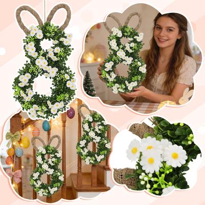 50*25cm Easter Bunny Wreath With Flowers, Bunny Shaped Pendant, Front Door Decoration