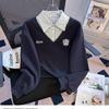 Plus Size Two-Piece Patchwork Polo Neck Sweatshirt - Women's Loose Slimming College Style for Spring & Autumn