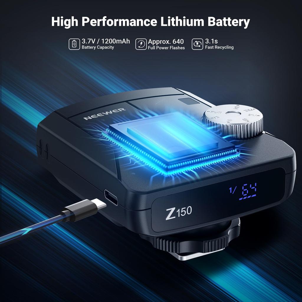 NEEWER Z150 Mini Camera Flash Strobe 20Ws GN15 640 Full Power Second Manual Power Compact Strobe Light for DSLR Cameras Speedlite, 1200mAh, Flash, 3.1